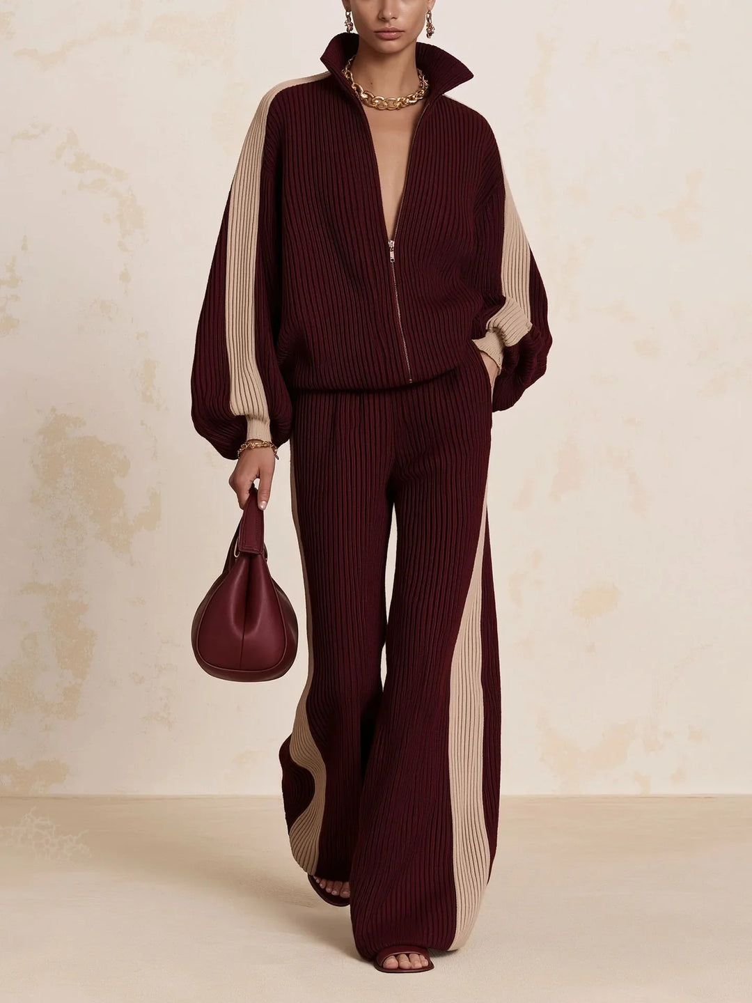 Calliope – Funnel-Neck Ribbed Zip Set for Women