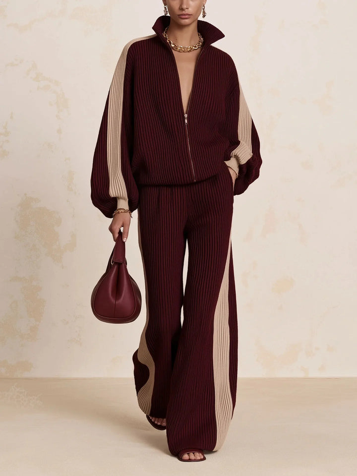 Calliope – Funnel-Neck Ribbed Zip Set for Women