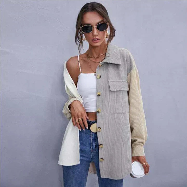 Leona – Color-Block Ribbed Shacket with Chest Pockets