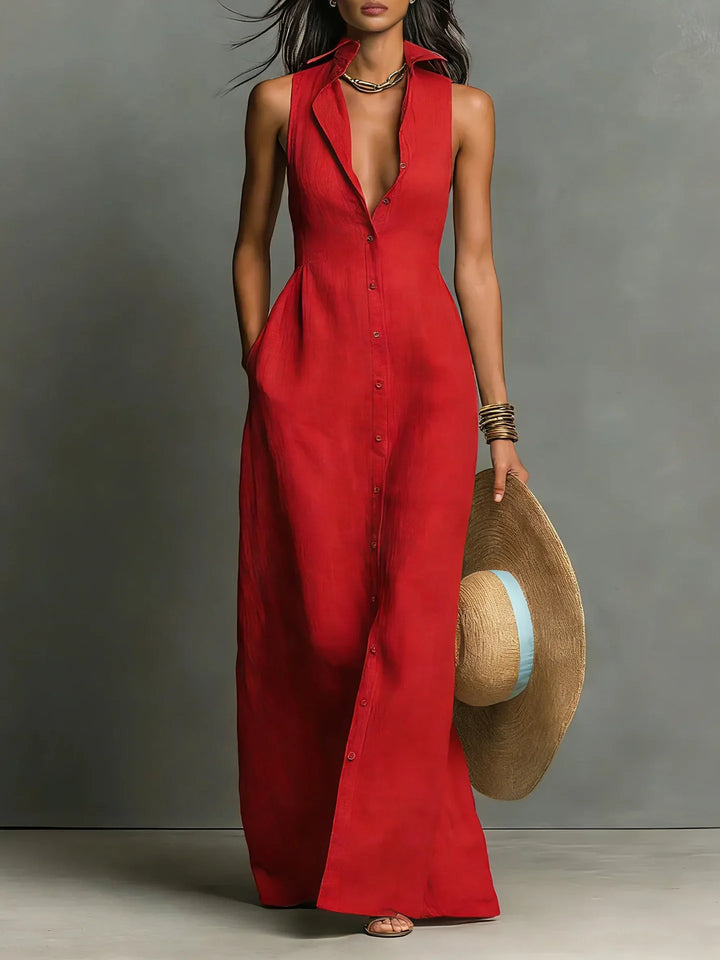 Chloe – Elegant Sleeveless Dress with Lapel Collar