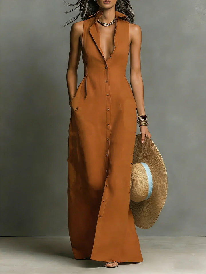 Chloe – Elegant Sleeveless Dress with Lapel Collar