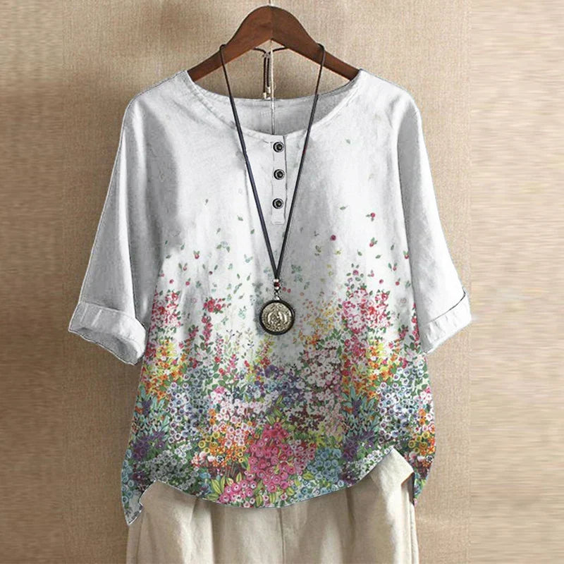 Frances – Elegant Floral Blouse with Vintage Boho Detail