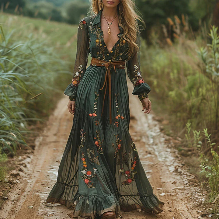 Scarlett - Elegant Pleated Maxi Dress with Floral Print