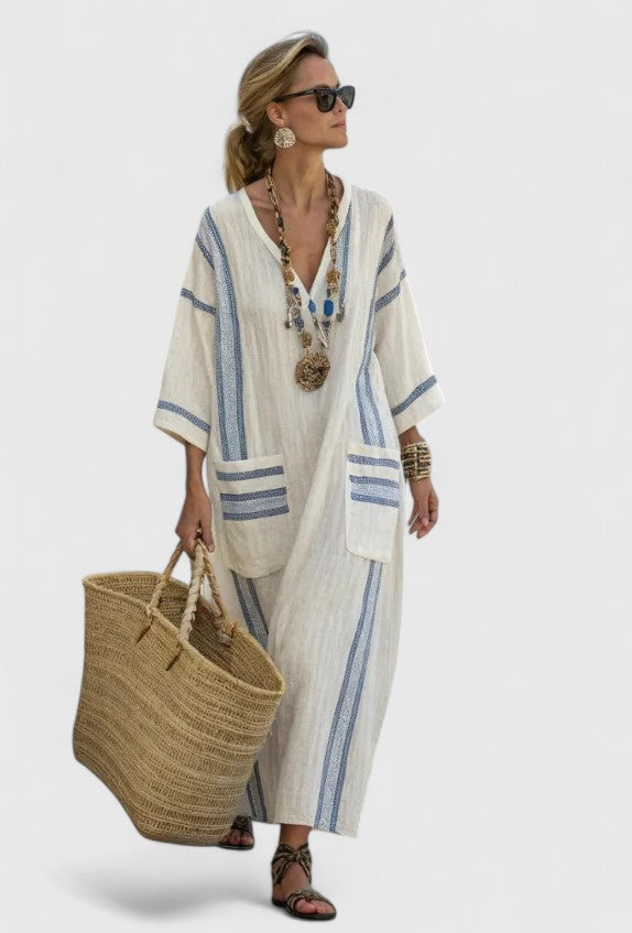 Sabrina – Striped V-Neck Maxi Dress with Pockets