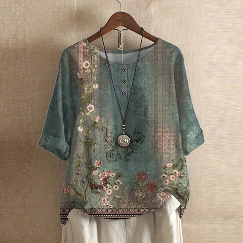 Frances – Elegant Floral Blouse with Vintage Boho Detail