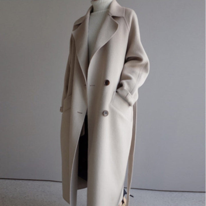 Lyra – Double-Breasted Maxi Coat with Wide Lapel