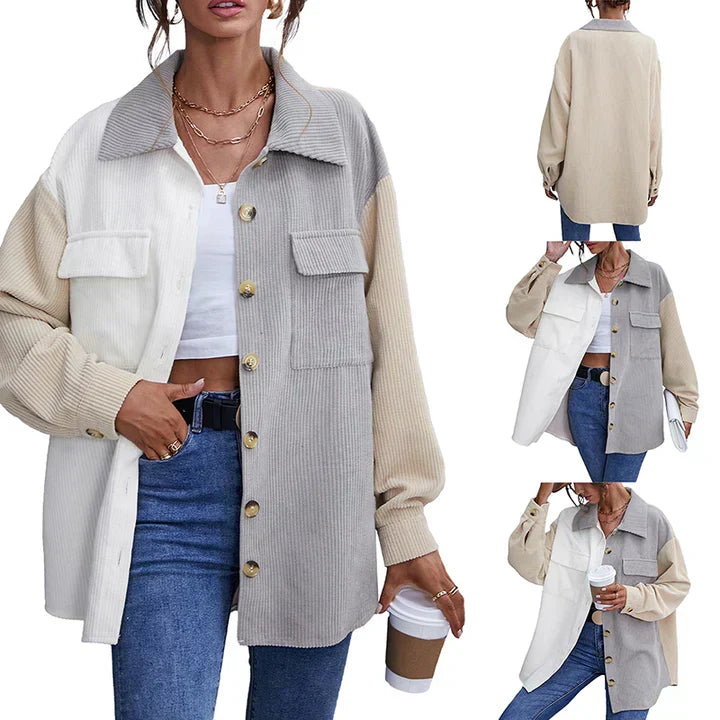 Leona – Color-Block Ribbed Shacket with Chest Pockets