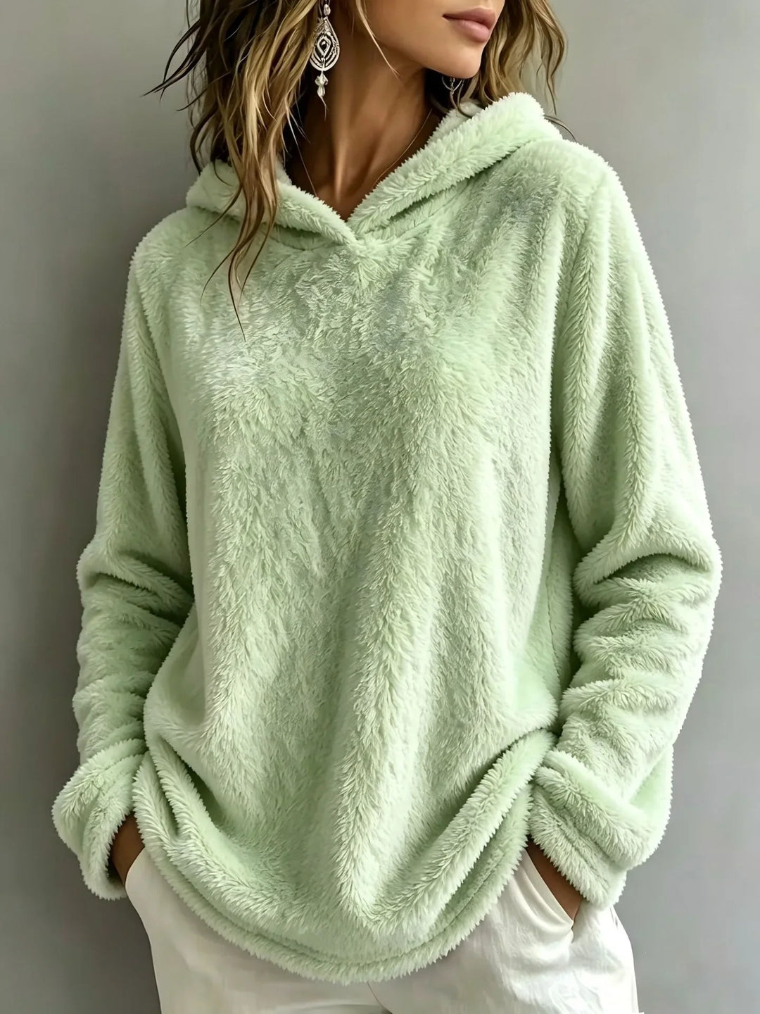 Zinnia – Fuzzy V-Neck Hoodie for Women