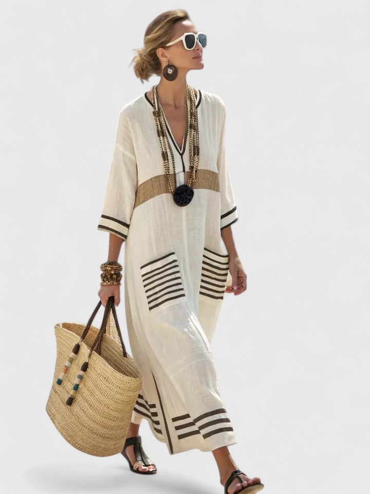 Sabrina – Striped V-Neck Maxi Dress with Pockets