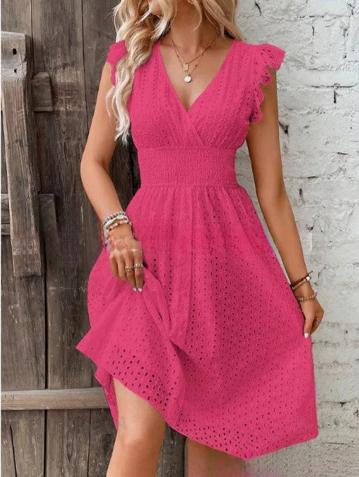 Nancy – Elegant V-Neck Casual Dress with Smocked Waist