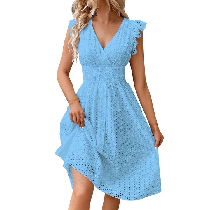 Nancy – Elegant V-Neck Casual Dress with Smocked Waist