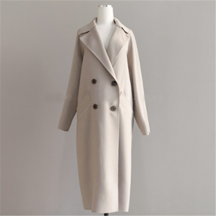Lyra – Double-Breasted Maxi Coat with Wide Lapel