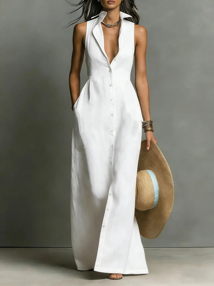 Chloe – Elegant Sleeveless Dress with Lapel Collar