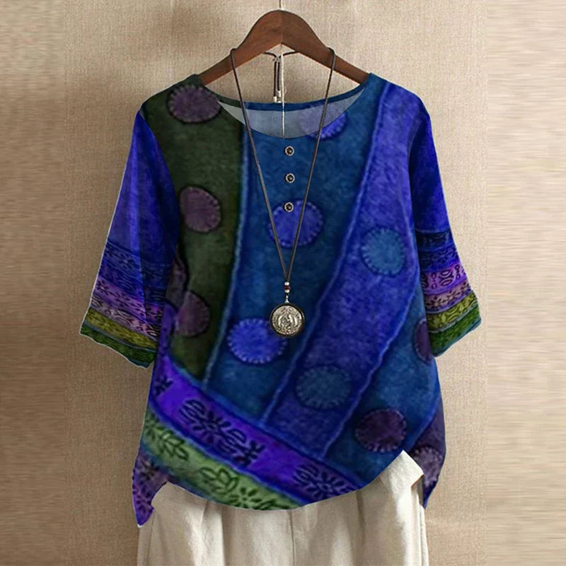 Frances – Elegant Floral Blouse with Vintage Boho Detail