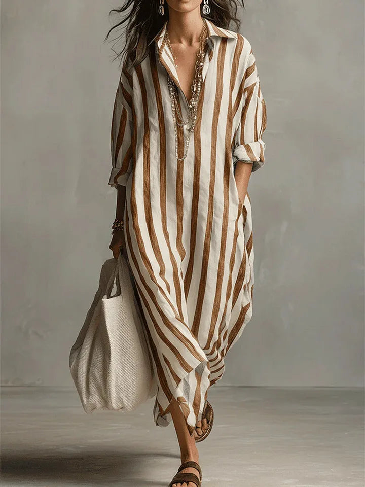 Amanda – Striped V-Neck Shirt Dress