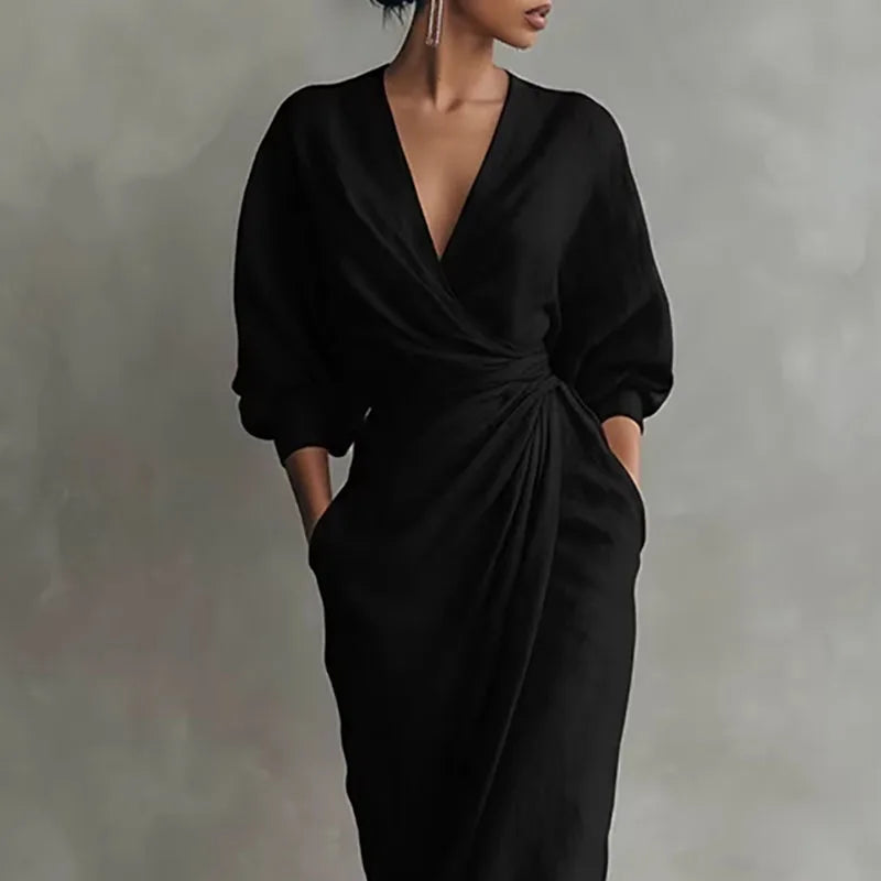 Olive – Elegant Wrap Maxi Dress with V-Neck