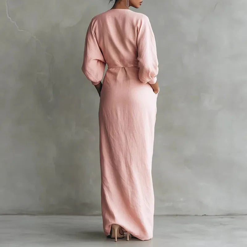 Olive – Elegant Wrap Maxi Dress with V-Neck