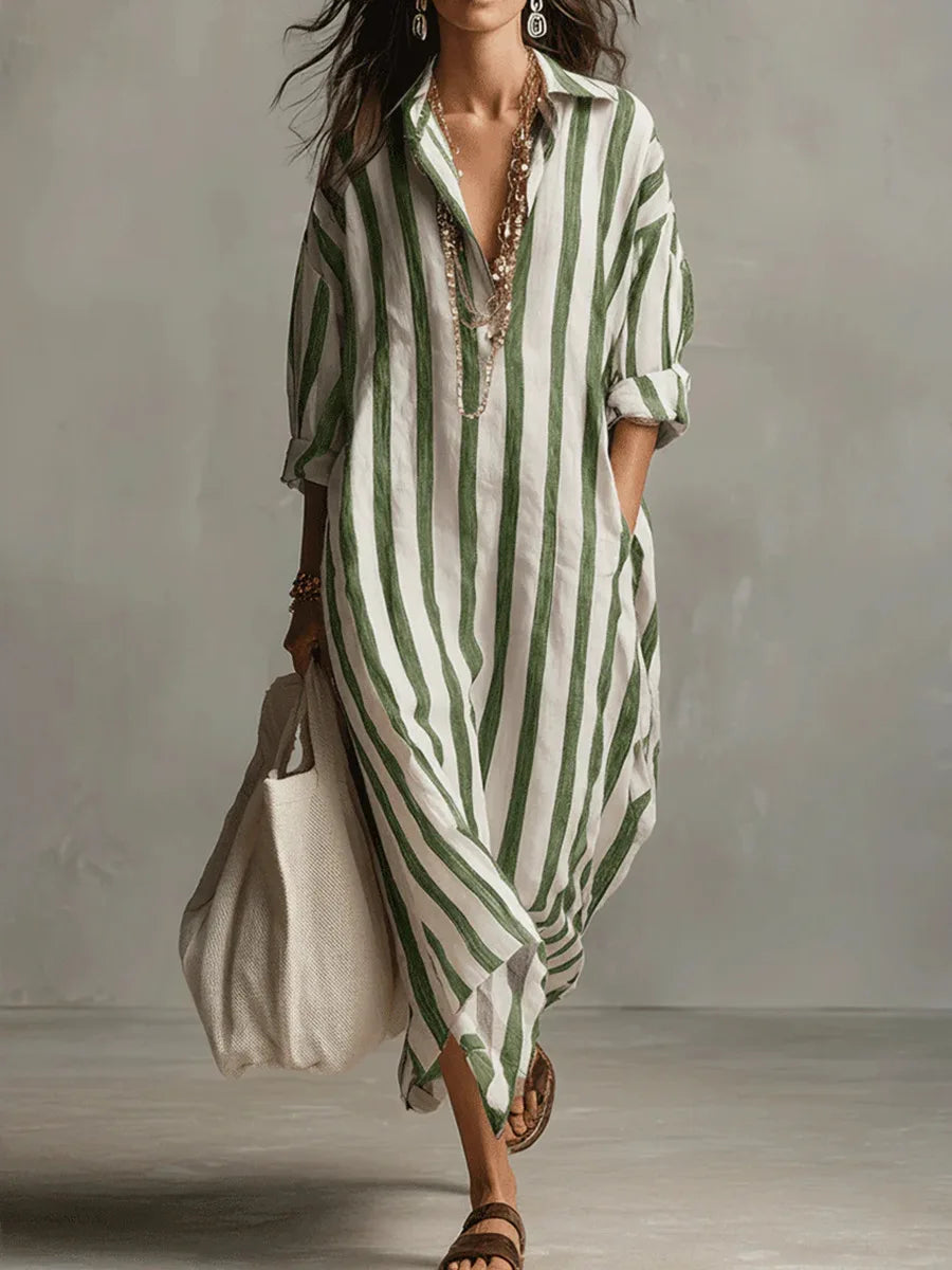 Amanda – Striped V-Neck Shirt Dress