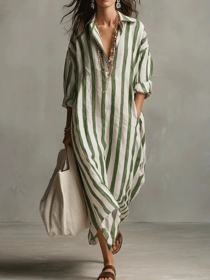 Amanda – Striped V-Neck Shirt Dress