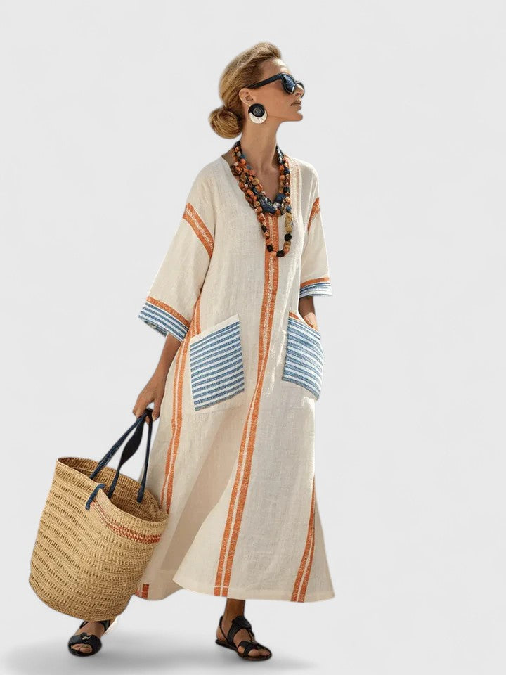 Sabrina – Striped V-Neck Maxi Dress with Pockets