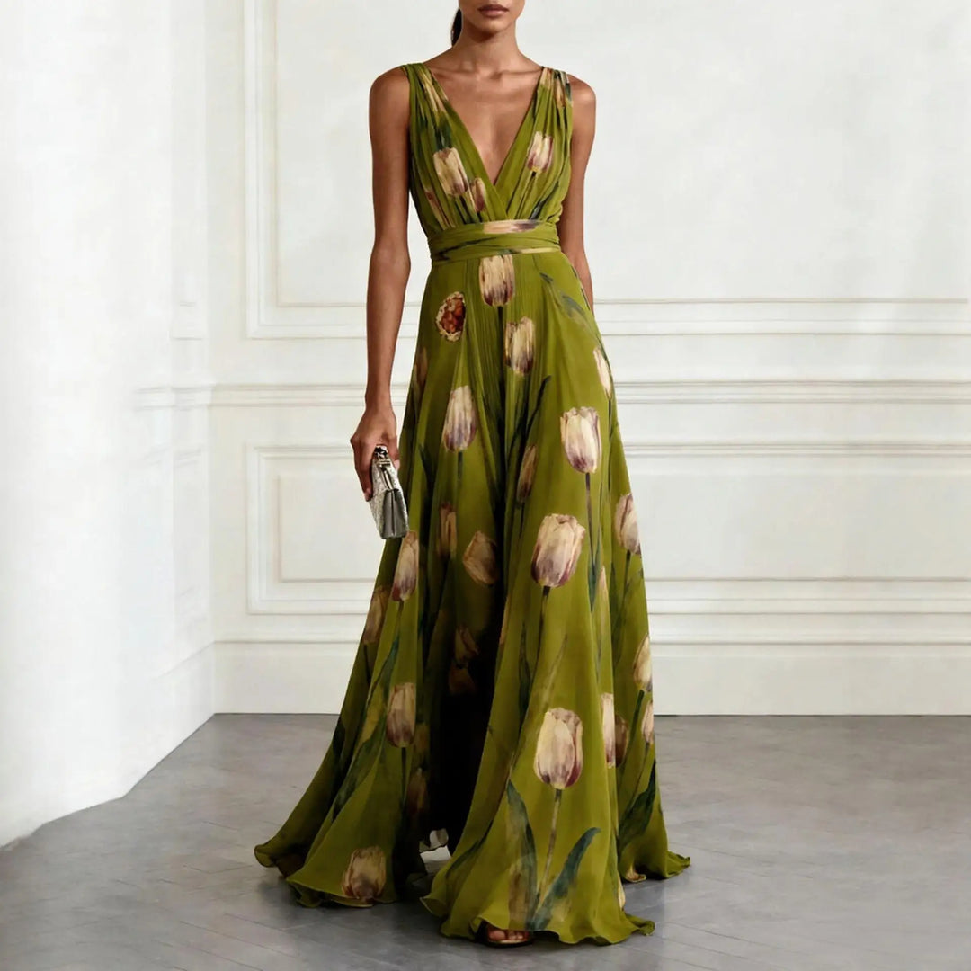 Quinn – Elegant V Neck Maxi Dress for Wedding Guests
