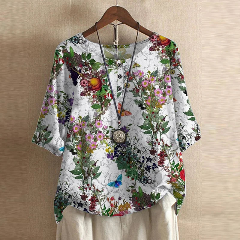 Frances – Elegant Floral Blouse with Vintage Boho Detail