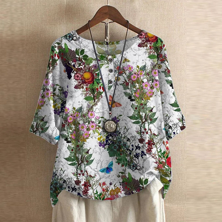 Frances – Elegant Floral Blouse with Vintage Boho Detail