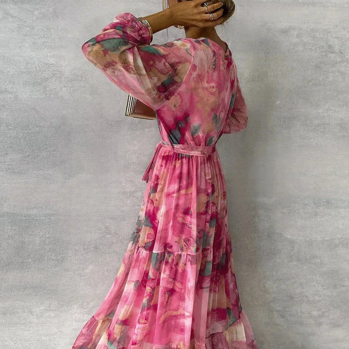 Cordelia | Floral Maxi Dress with Tiered Skirt and Waist Tie