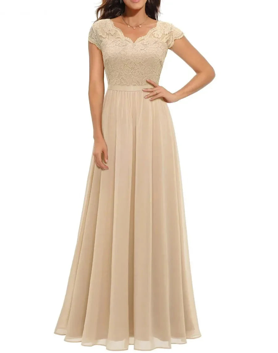 Beatrice | Elegant Lace Bodice Maxi Dress