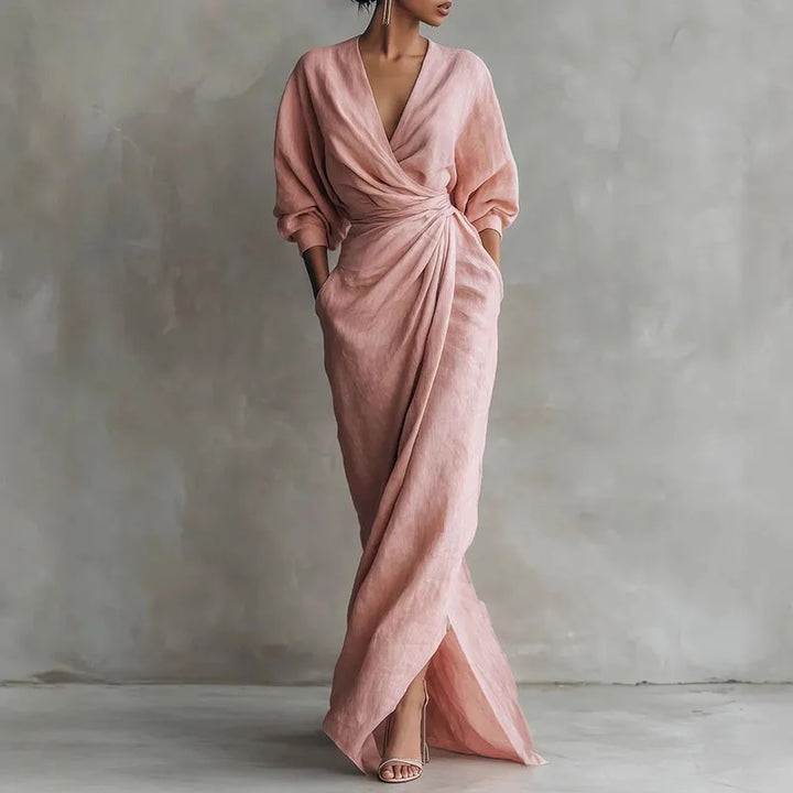 Olive – Elegant Wrap Maxi Dress with V-Neck