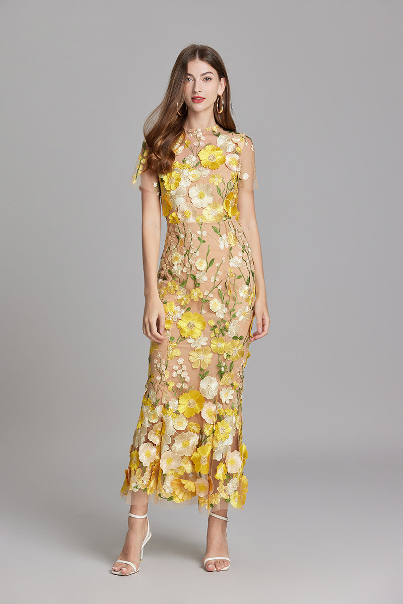 Yvette – Floral Appliqué Mermaid Evening Gown