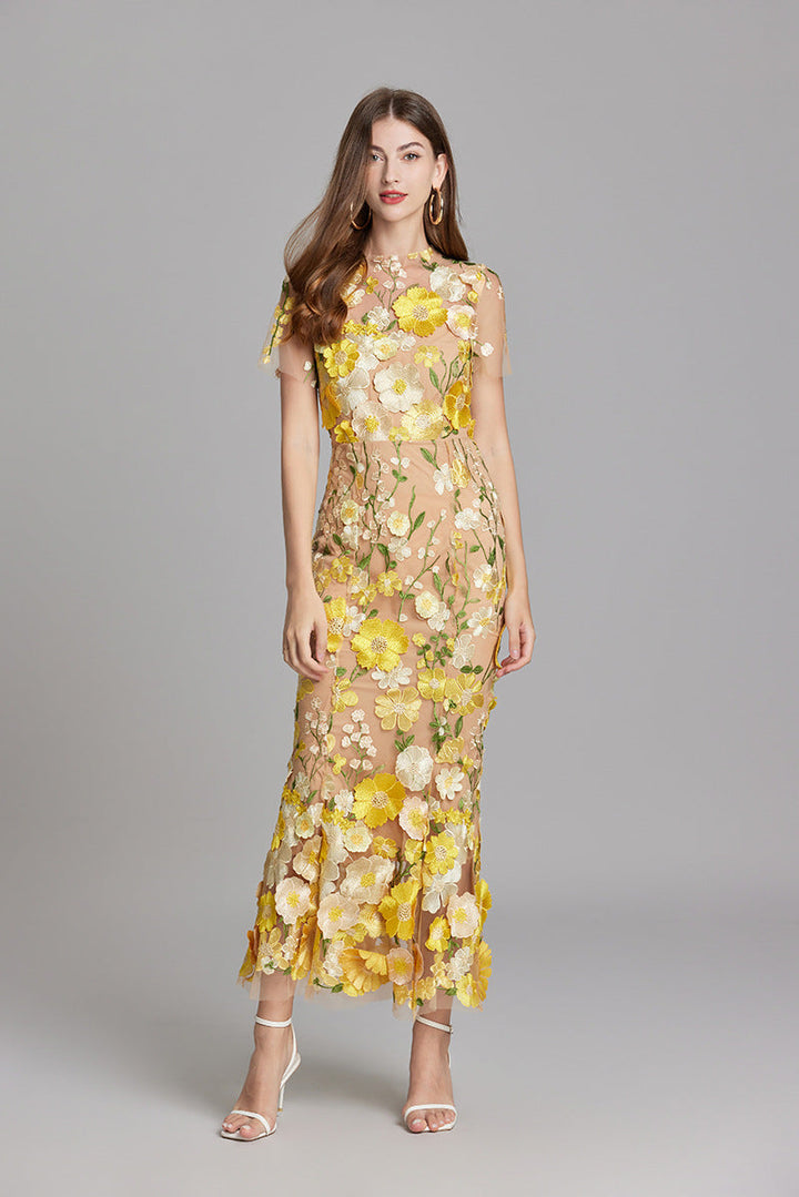 Yvette – Floral Appliqué Mermaid Evening Gown