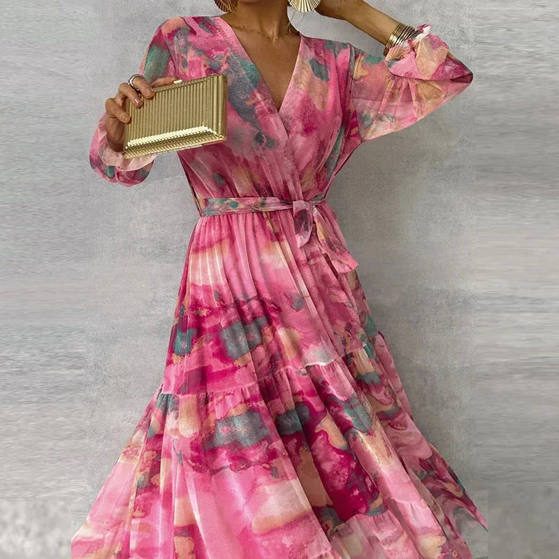 Cordelia | Floral Maxi Dress with Tiered Skirt and Waist Tie