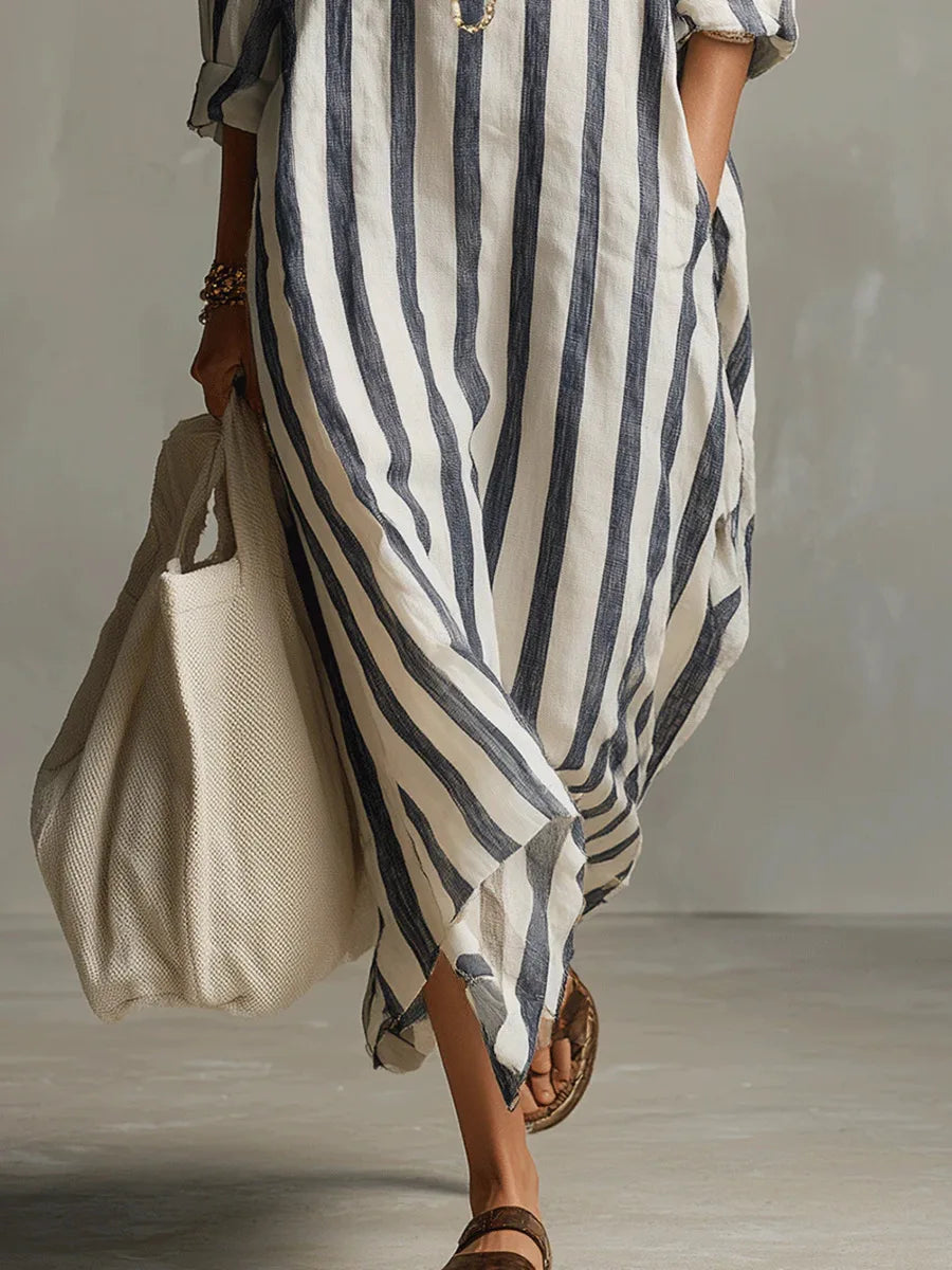 Amanda – Striped V-Neck Shirt Dress