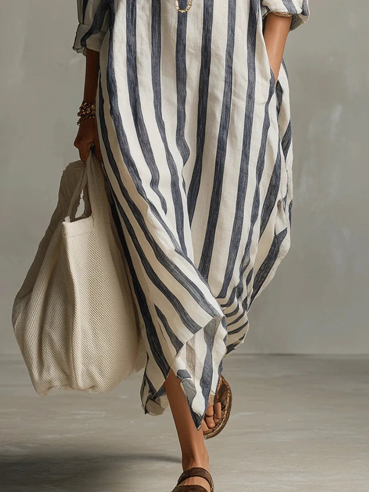 Amanda – Striped V-Neck Shirt Dress