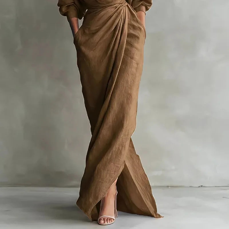 Olive – Elegant Wrap Maxi Dress with V-Neck