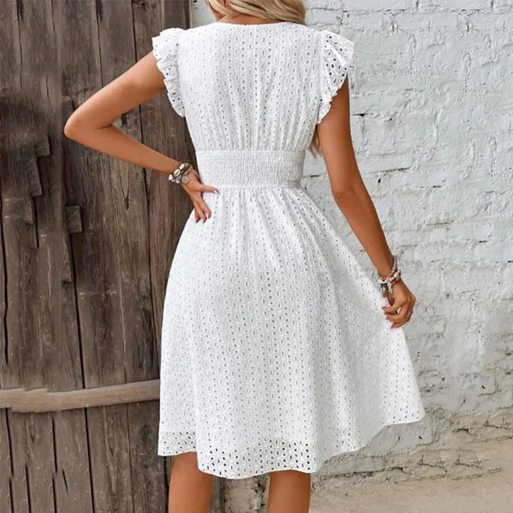 Nancy – Elegant V-Neck Casual Dress with Smocked Waist