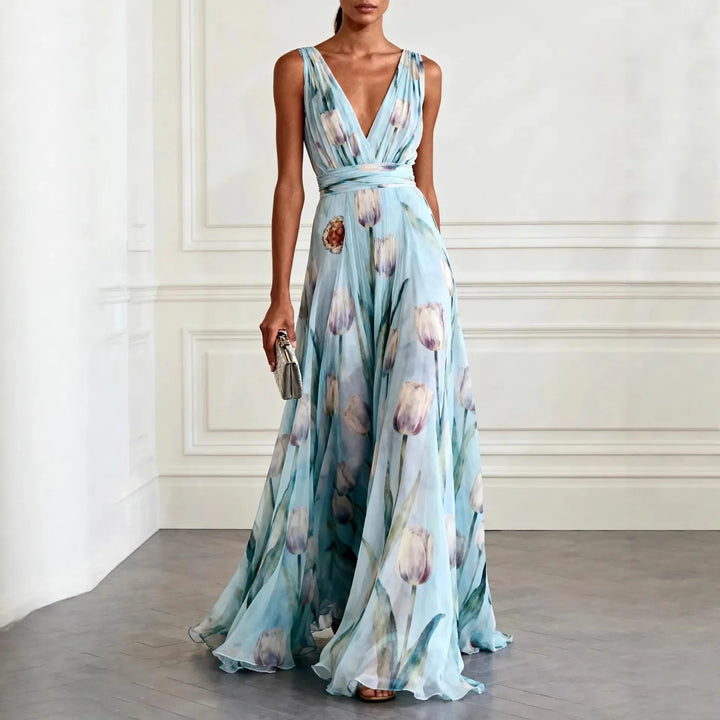 Quinn – Elegant V Neck Maxi Dress for Wedding Guests