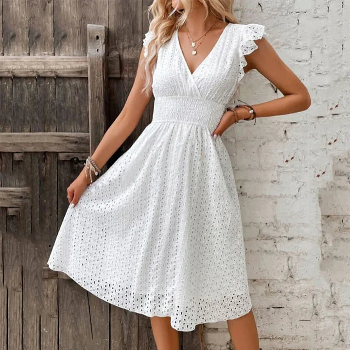 Nancy – Elegant V-Neck Casual Dress with Smocked Waist