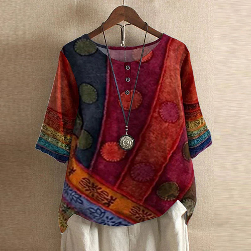 Frances – Elegant Floral Blouse with Vintage Boho Detail