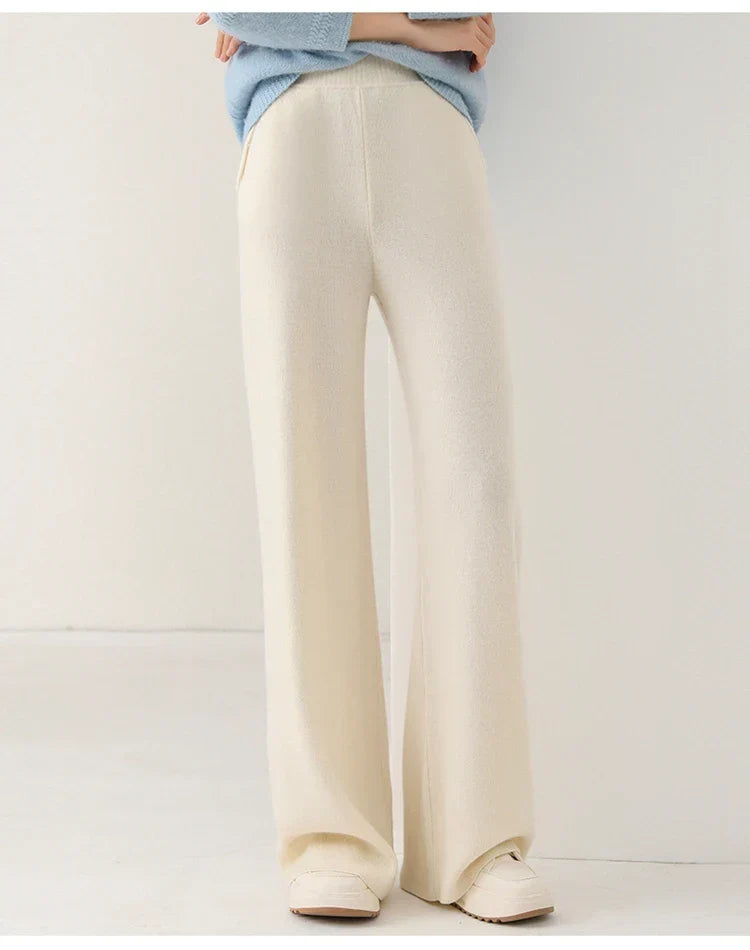 Dames Broek Merinowol Hoge Taille Wide-Leg