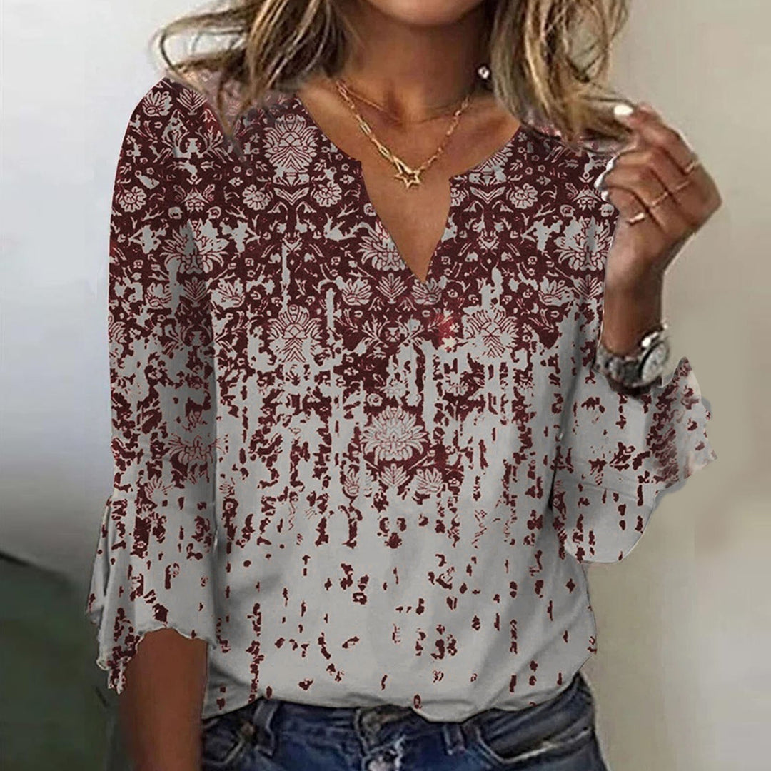 Anika – Bell Sleeve Blouse with Boho Print