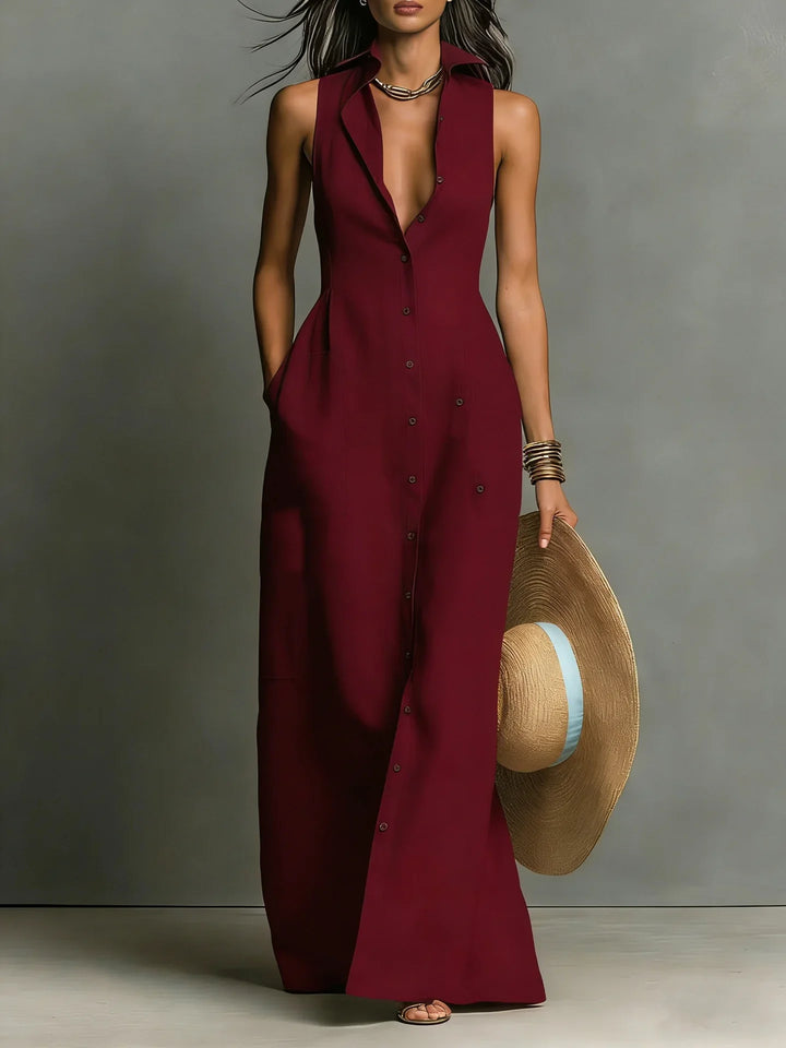 Chloe – Elegant Sleeveless Dress with Lapel Collar