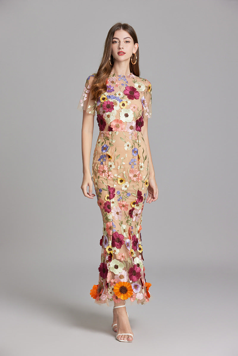 Yvette – Floral Appliqué Mermaid Evening Gown