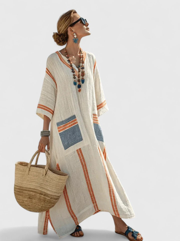Sabrina – Striped V-Neck Maxi Dress with Pockets