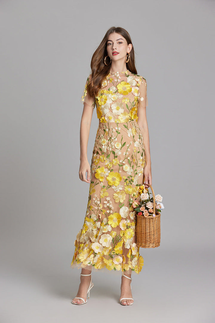 Yvette – Floral Appliqué Mermaid Evening Gown