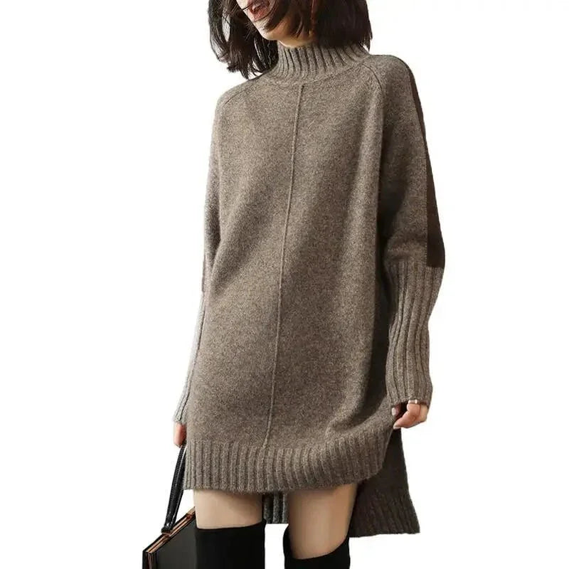 Prudence – Oversized Ribbed Turtleneck Sweater Dress for Women