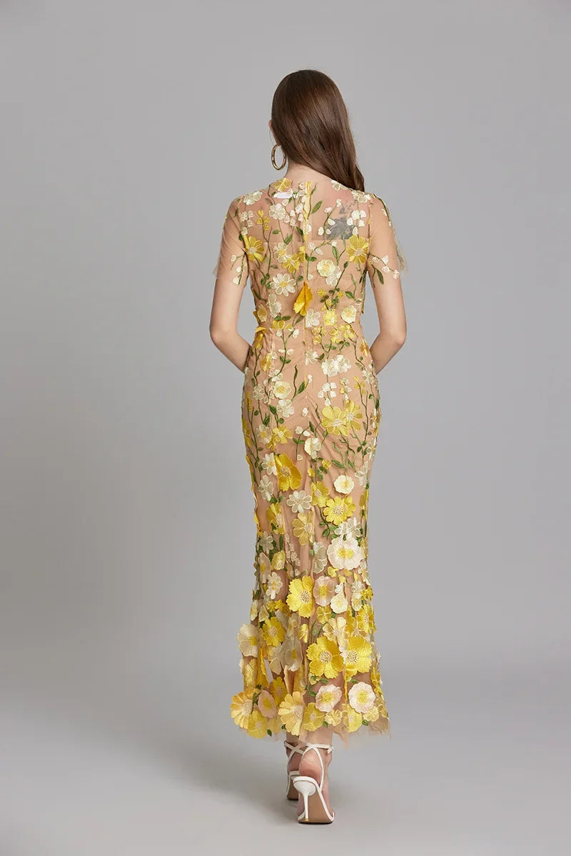 Yvette – Floral Appliqué Mermaid Evening Gown
