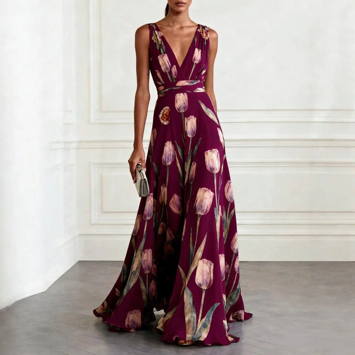 Quinn – Elegant V Neck Maxi Dress for Wedding Guests