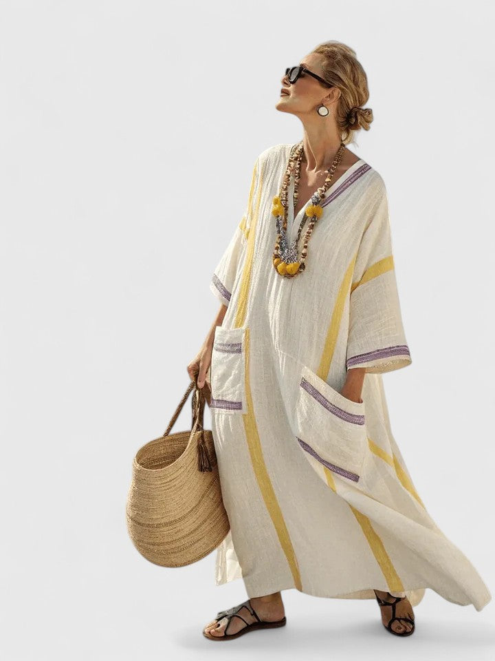 Sabrina – Striped V-Neck Maxi Dress with Pockets
